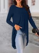 MDB Kadın Uzun Kollu Bisiklet Yaka Asimetrik Kesim Detaylı Dantelli Viskon Bluz thumbnail 1