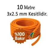%100 Bakır 3x2.5 mm Seyyar 10 Metre Uzatma Kablosu Çok Telli Elektrik Kontrol Kalem Dişi Erkek Fiş thumbnail 3