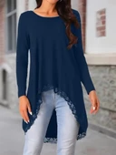 MDB Kadın Uzun Kollu Bisiklet Yaka Asimetrik Kesim Detaylı Dantelli Viskon Bluz thumbnail 2