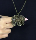 Doğal Taş Pembe Kuvars Doğal Taşlı Fil Modelli Antik Kadın Kolye euk43pk thumbnail 1