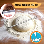 Silindir Yuvarlak Metal Oklava Alüminyum Tekli 49 cm Mutfak Börek Hamur Un Yufka Açma Krom Renk thumbnail 1