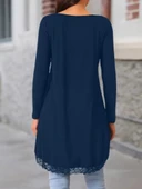 MDB Kadın Uzun Kollu Bisiklet Yaka Asimetrik Kesim Detaylı Dantelli Viskon Bluz thumbnail 3