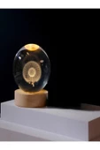 Ledli USB'li Ahşap Standlı Karahindiba Temalı Kristal Küre Gün Işığı 3D Oda Masa ve Gece Lambası thumbnail 5