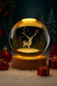 Ledli USB'li Ahşap Standlı Geyik Figürlü Temalı Kristal Küre Gün Işığı 3D Oda Masa ve Gece Lambası thumbnail 1