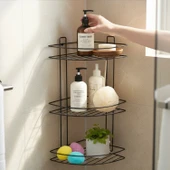 Siyah Vidalı 3 Katlı Köşe Şampuanlık Duş Rafı Metal Banyo Organizeri Paslanmaz Şampuan Sabunluk thumbnail 2