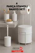 Decorev 6 Parça Metal Standlı Banyo Seti – 7 Litre Çöp Kovası, Tuvalet Kağıtlığı, Sabunluk, Fırçalık ve Sıvı Sabunluk DC-6762 thumbnail 2