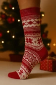 Plus Scorpion Kadın Yılbaşı Havlu Desenli Çorap – Pamuklu, Kalın ve Sıcak Tutan Noel Temalı Tekli Çorap thumbnail 4