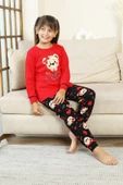 Kız Çocuk Ayıcık Baskılı %100 Pamuk İnterlok Kumaş Pijama Takımı 12347 thumbnail 6