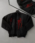 Unisex Uzun Kol Örümcek Baskılı Bomber Ceket - Siyah thumbnail 2