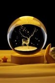 Ledli USB'li Ahşap Standlı Geyik Figürlü Temalı Kristal Küre Gün Işığı 3D Oda Masa ve Gece Lambası thumbnail 2