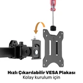 NPO STD5704B Basic 17"-32" VESA Yükseklik/Genişlik Ayarlı Kablo Yönetimli Dörtlü Monitör Tutucu thumbnail 4