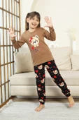 Kız Çocuk Ayıcık Baskılı %100 Pamuk İnterlok Kumaş Pijama Takımı 12347 thumbnail 4