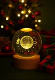 Ledli USB'li Ahşap Standlı Satürn Kız Küre Temalı Kristal Küre Gün Işığı 3D Oda Gece Lambası thumbnail 2