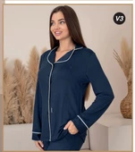 Limissi Önden Düğmeli Kadın Pijaması acivert Renk 26611 thumbnail 3