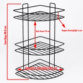 Siyah Vidalı 3 Katlı Köşe Şampuanlık Duş Rafı Metal Banyo Organizeri Paslanmaz Şampuan Sabunluk thumbnail 3