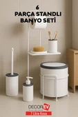 Decorev 6 Parça Standlı Banyo Seti – 7 Litre Çöp Kovası, Tuvalet Kağıtlığı, Sabunluk, Fırçalık Banyo Takımı thumbnail 3