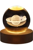 Ledli USB'li Ahşap Standlı Satürn Küre Temalı Kristal Küre Gün Işığı 3D Oda Masa ve Gece Lambası thumbnail 5
