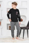 Erkek Çocuk Arkası Baskılı %100 Pamuk İnterlok Kumaş Pijama Takımı 12348 thumbnail 1