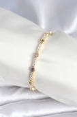 Pirinç Gold Renk Zirkon Taşlı Kadın Bileklik - TJ-BB7971 - 1