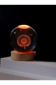 Ledli USB'li Ahşap Standlı Karahindiba Temalı Kristal Küre Renkli RGB LED 3D Oda Masa Gece Lambası thumbnail 2