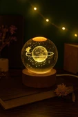 Ledli USB'li Ahşap Standlı Satürn Kız Temalı Kristal Küre Renkli RGB Led 3D Oda Masa ve Gece Lambası thumbnail 7