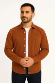 MDB Erkek Fitilli Kadife Cepli Gömlek Oversize Rahat Kalıp  Kahverengi thumbnail 4