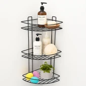 Siyah Vidalı 3 Katlı Köşe Şampuanlık Duş Rafı Metal Banyo Organizeri Paslanmaz Şampuan Sabunluk thumbnail 1