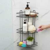 Siyah Vidalı 3 Katlı Köşe Şampuanlık Duş Rafı Metal Banyo Organizeri Paslanmaz Şampuan Sabunluk thumbnail 6