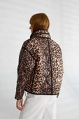 Kadın Leopar Desenli Kapitone Crop Şişme Mont Dik Yaka Kısa Kışlık Puffer Ceket thumbnail 5