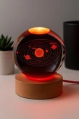 Ledli USB'li Ahşap Standlı Güneş Sistemi Küre Temalı Kristal Renkli RGB 3D Oda Masa ve Gece Lambası - 2