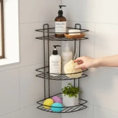 Siyah Vidalı 3 Katlı Köşe Şampuanlık Duş Rafı Metal Banyo Organizeri Paslanmaz Şampuan Sabunluk thumbnail 5