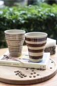 Handmade Stripe Kahverengi Mug Seti-2li - 1