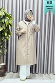 Kadın Tesettür Giyim Büyük Beden Fransız Boy Mevsimlik Trençkot thumbnail 4