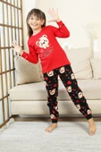 Kız Çocuk Ayıcık Baskılı %100 Pamuk İnterlok Kumaş Pijama Takımı 12347 thumbnail 2