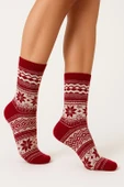Plus Scorpion Kadın Yılbaşı Havlu Desenli Çorap – Pamuklu, Kalın ve Sıcak Tutan Noel Temalı Tekli Çorap thumbnail 1