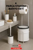 Decorev 6 Parça Standlı Banyo Seti – 7 Litre Çöp Kovası, Tuvalet Kağıtlığı, Sabunluk, Fırçalık Banyo Takımı thumbnail 2