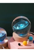 Ledli USB'li Ahşap Standlı Güneş Sistemi Küre Temalı Kristal Renkli RGB 3D Oda Masa ve Gece Lambası - 1