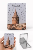 Anılarla Dolu İstanbul Hatırası Işıltılı Taşlı Galata Kulesi Katlanabilir Mini Makyaj Cep Aynası thumbnail 1