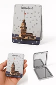 Anılarla Dolu İstanbul Hatırası Işıltılı Taşlı Kız Kulesi Temalı Katlanabilir Mini Makyaj Cep Aynası thumbnail 1