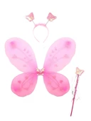 Toz Pembe Renk Kelebek Kanadı Tacı ve Sopası 50x37 cm - 1