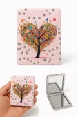 Işıltılı Yapraklar Sonbahar Sevgi Ağacı Temalı Katlanabilir Büyüteçli Mini Cep Makyaj Aynası Pembe thumbnail 1