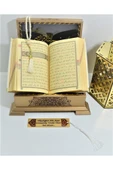 Isimli Kadife Kuranı Kerim Gold Sandık (BEYAZ) Hafız Boy (14*20 CM) Ayraç,tesbih Seti thumbnail 2