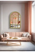 CG HOME Pencere Model, Ayna, Duvar Aynası, Salon Aynası, Dressuar Aynası, Ahşap Lake Boyalı Gold thumbnail 4