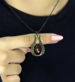 Doğal Taş Akik Doğal Taşlı Lale Modelli Antik Kadın Kolye euk44a thumbnail 1