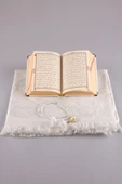 Hediyelik Kur'an-ı Kerim Kadife Set Çanta Beyaz thumbnail 3