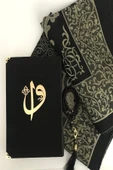 Elif-vav Pleksi Baskılı Siyah Orta Boy Kadife Kaplı Kuran-ı Kerim,seccade,inci Tesbih thumbnail 1
