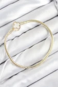 Pirinç Charm Zirkon Taşlı Yonca Model Gold Renk Kadın Bileklik - TJ-BB7805 thumbnail 1