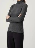 Sıcak Tutan Kışlık | Gri Desenli Kadın Yarım Balıkçı Yaka Triko Kazak - 3