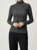 Sıcak Tutan Kışlık | Gri Desenli Kadın Yarım Balıkçı Yaka Triko Kazak - 1