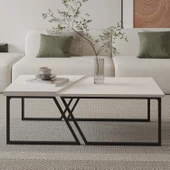 Verona İkili Orta Sehpa – Modern Tasarım Metal Ayaklı Sehpa Seti - 2